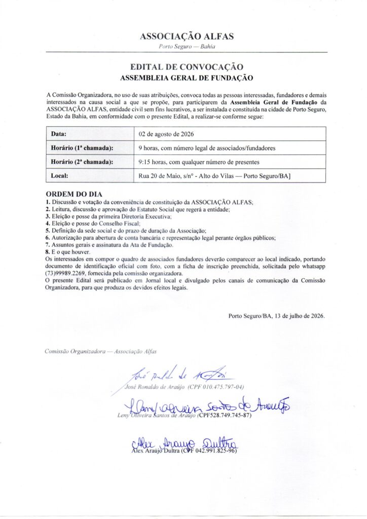 Grupo Alfas - Convoca Assembléia de Fundação